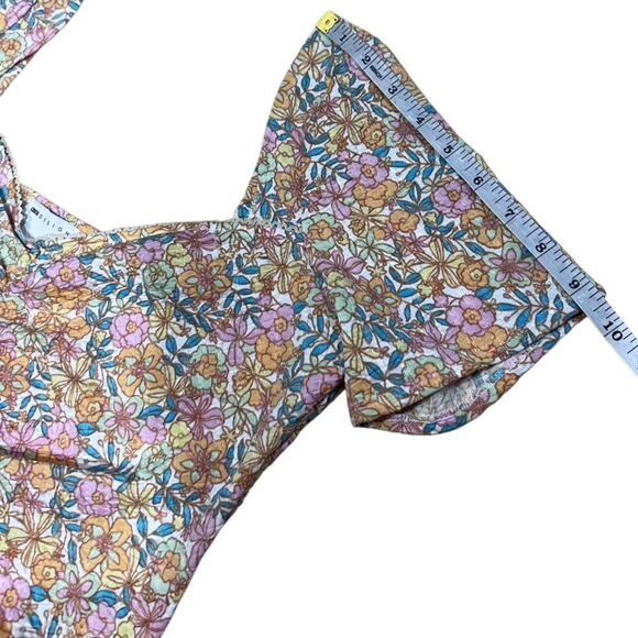 ASOS Design Textured Ruched Mini Dress Short Sleeves Pastel Floral Size 10 - Picture 14 of 16